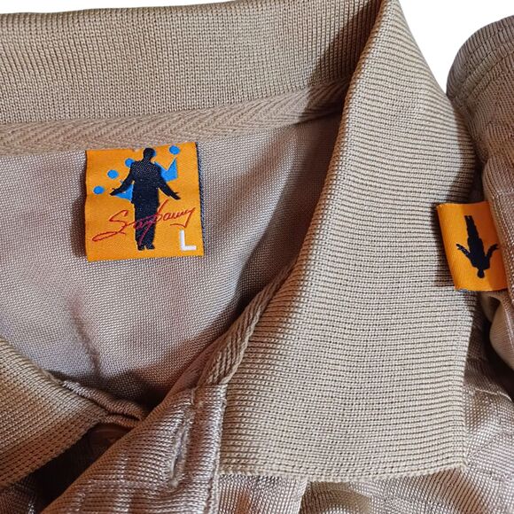 Saybury Textured Gold Croc Men's Polo Shirt L | Rayon Shine Dressy Golf Vibes - Picture 8 of 9